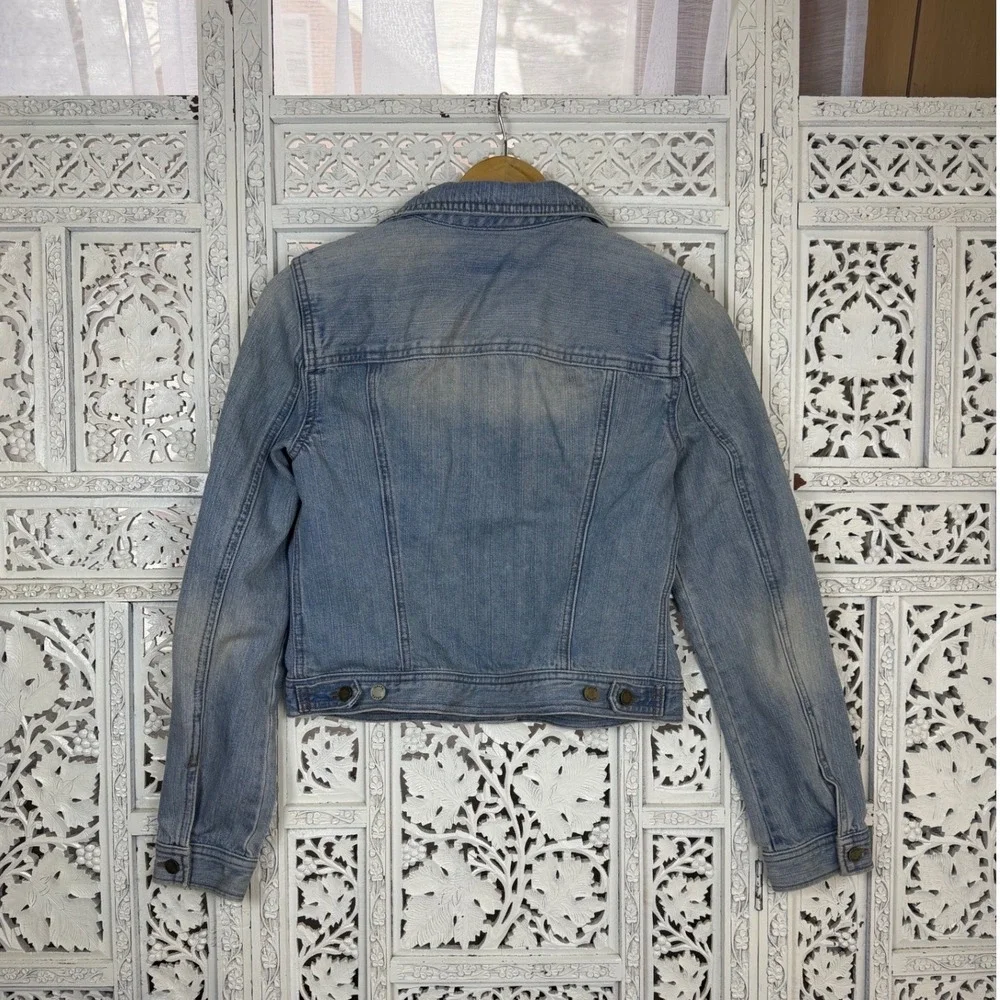 Vtg Chaps Light Wash‎ Distressed Embroidered Denim Jacket Sz S Twee Coquette